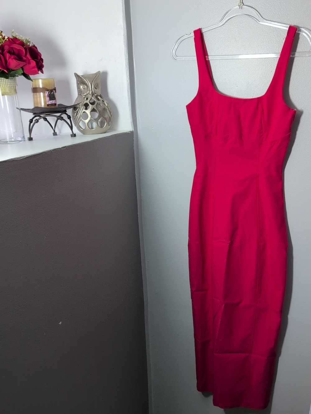 Trixxi Hot Pink Square-Neck Midi Dress